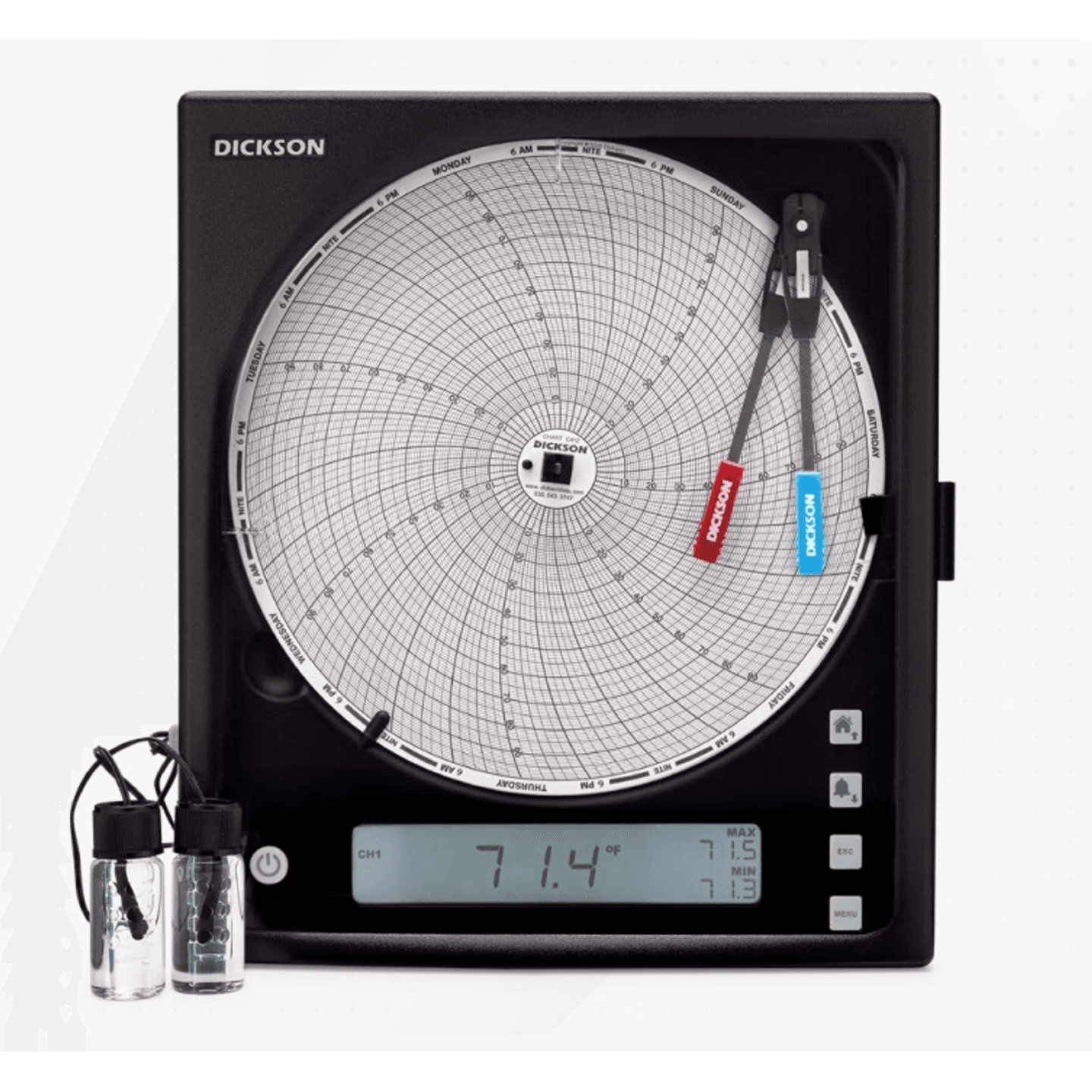 8-inch 2ch Temperature Chart Recorder, Dual Display, Audible Alarm