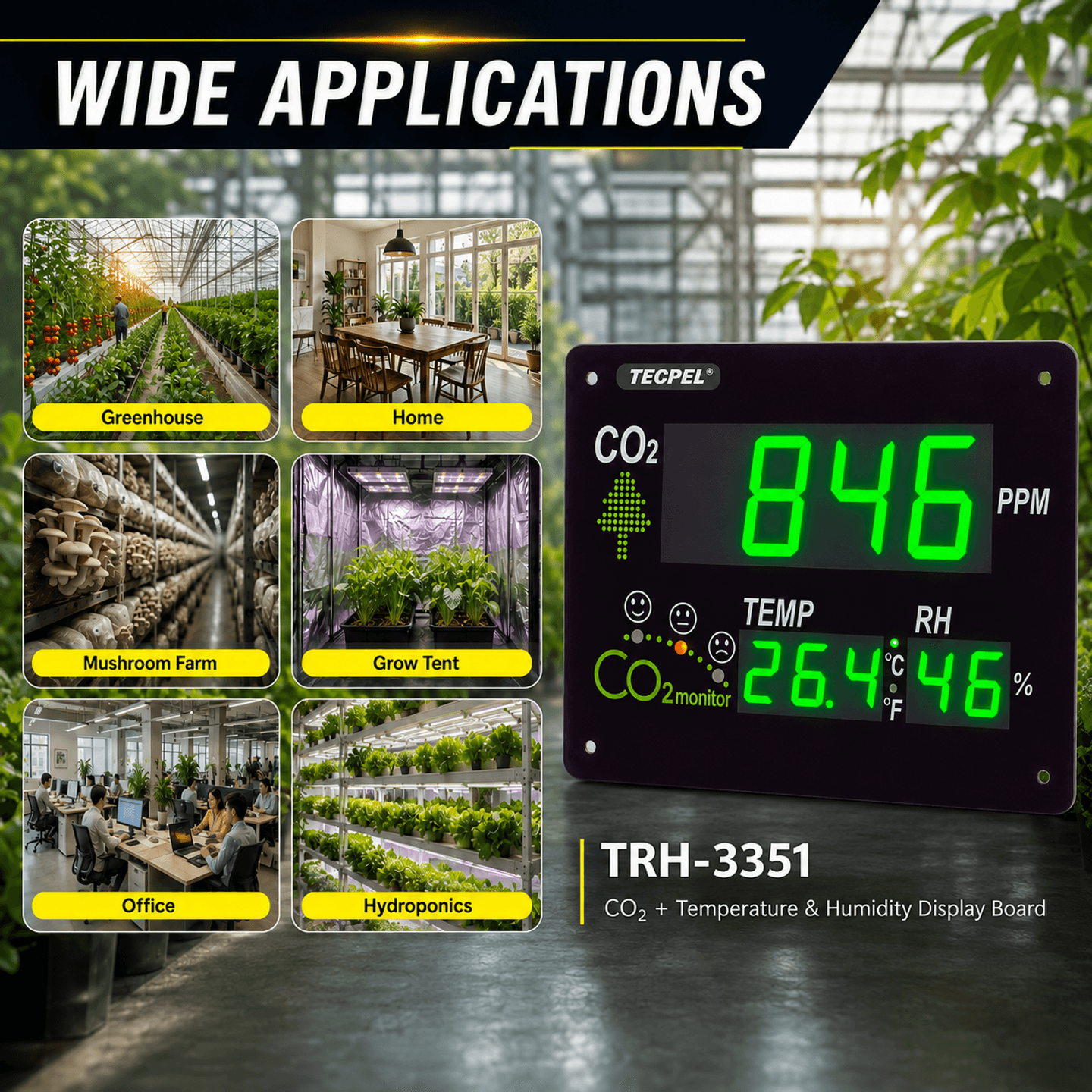 TECPEL TRH-3351 CO2 + Temperature and Humidity Display Board